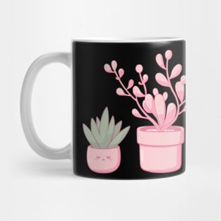 Cute Pink Flowers and Cactus in Pots | Kawaii Cute Succulent Houseplant Mug